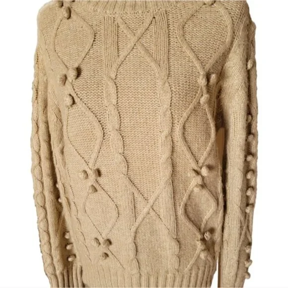 Cupcakes and Cashmere mock neck cable knit pompom sweater size medium - Picture 3 of 14